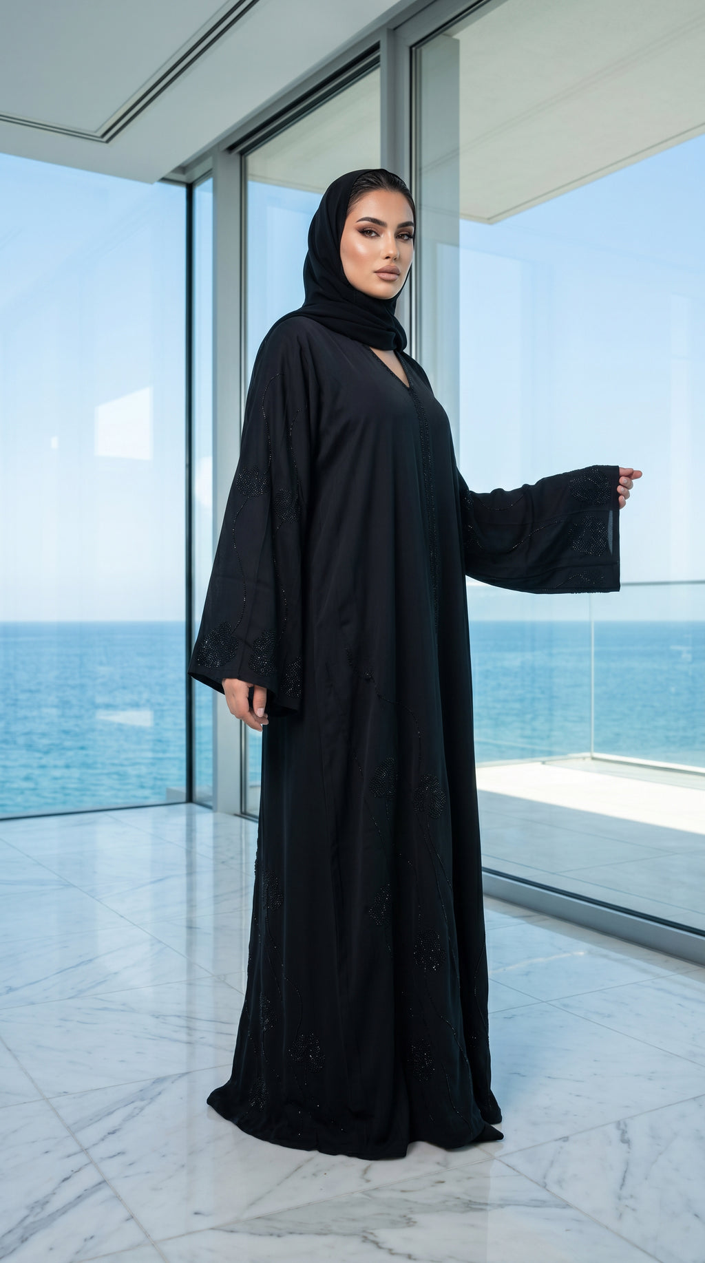 ABAYA FLEURS STRASS