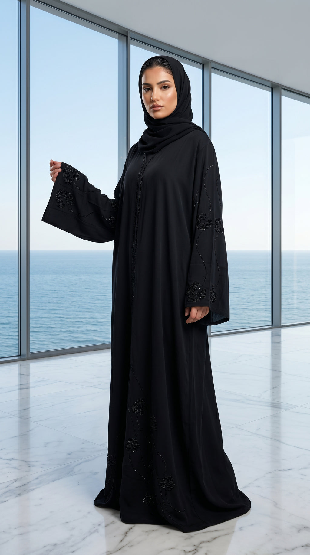 ABAYA FLEURS STRASS