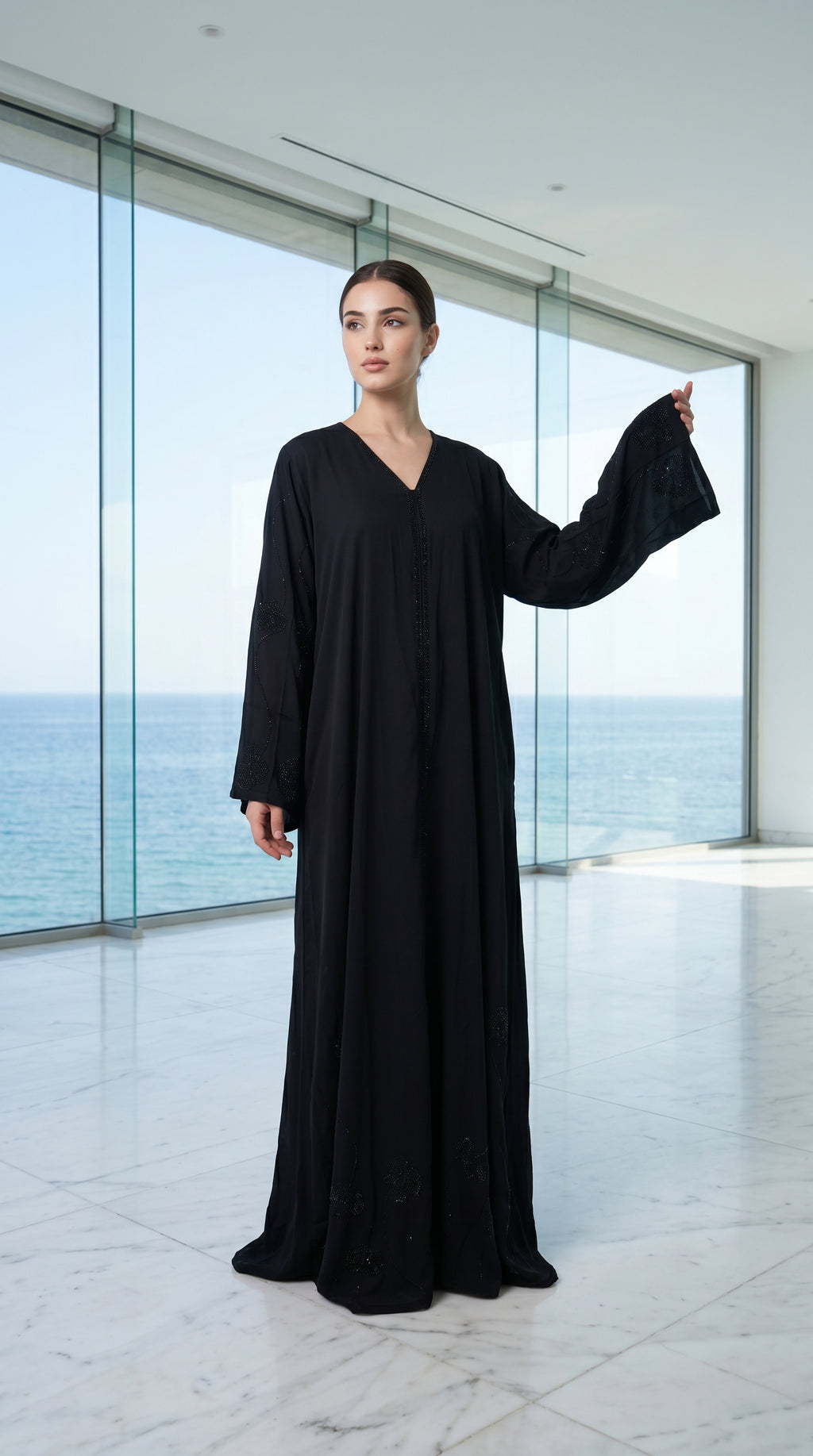 ABAYA FLEURS STRASS