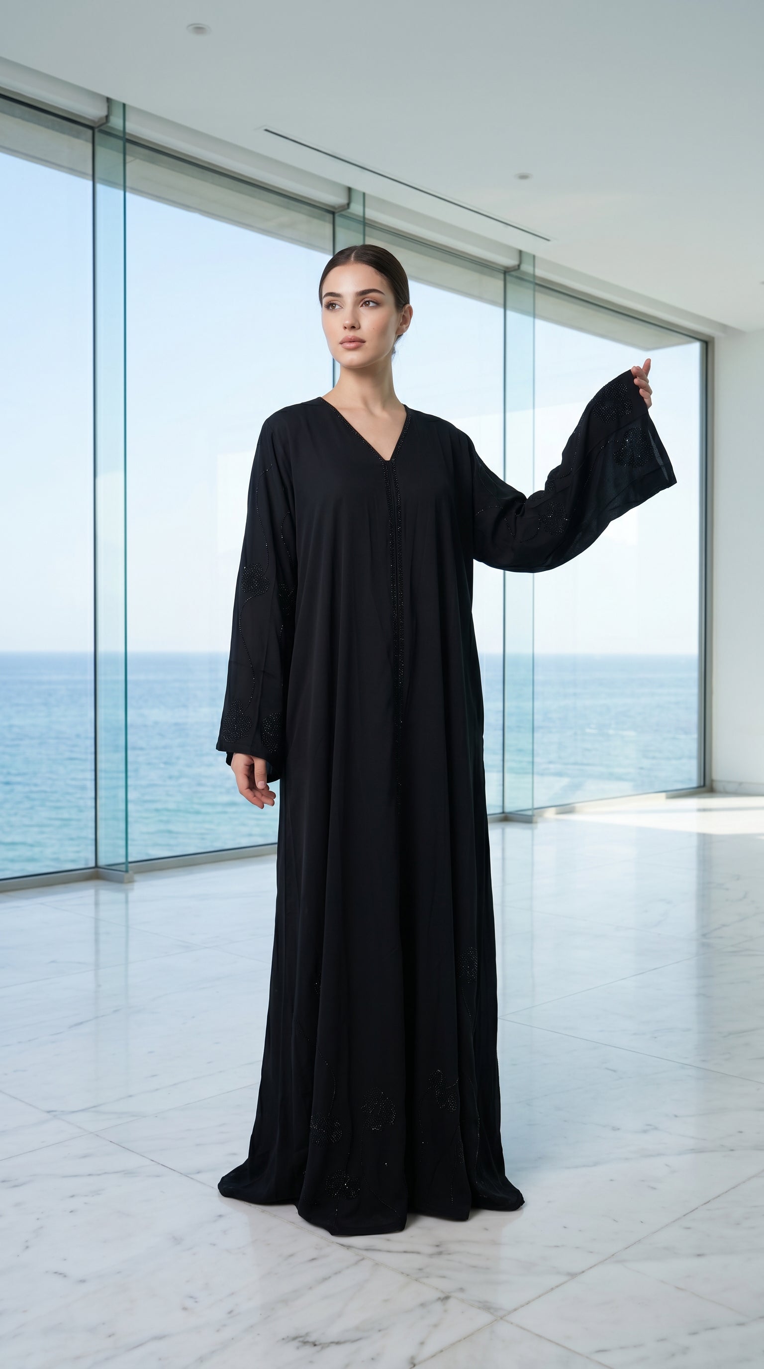ABAYA FLEURS STRASS