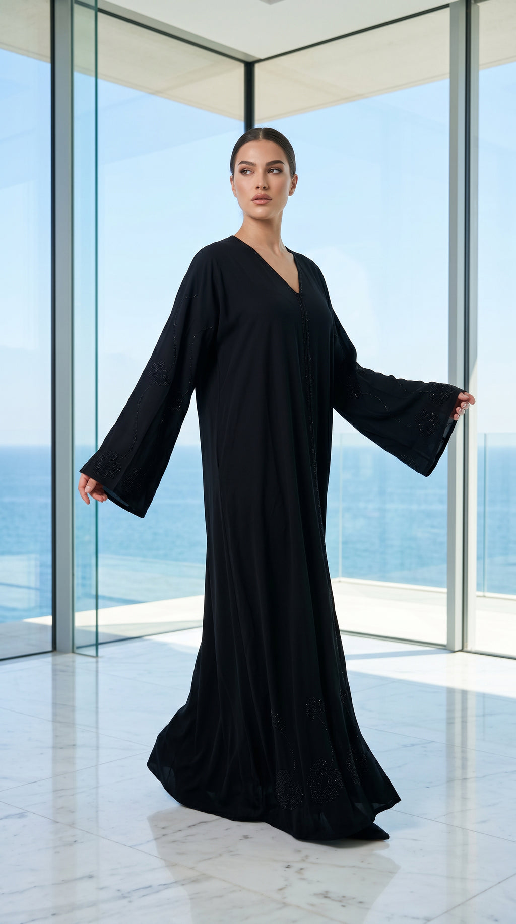 ABAYA FLEURS STRASS